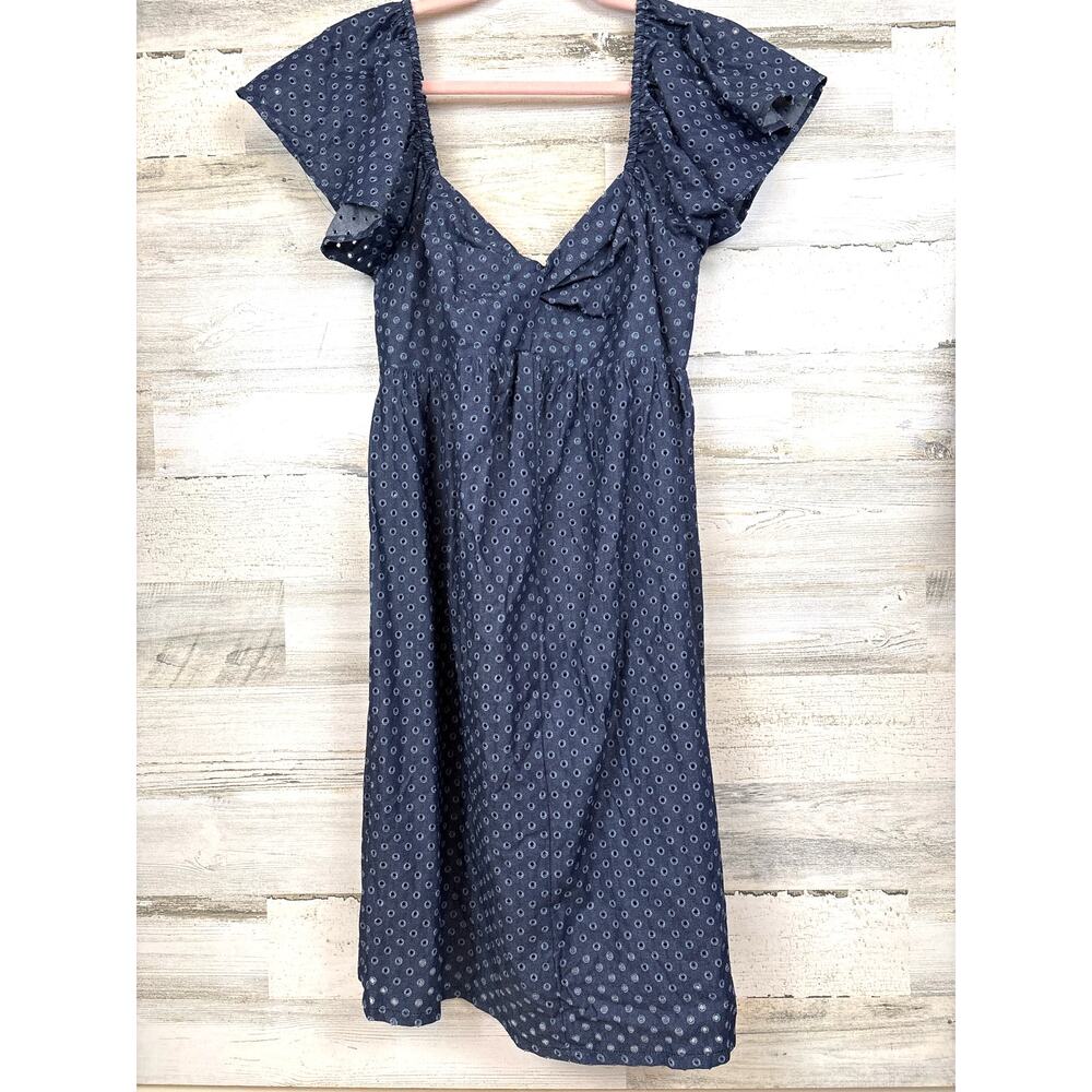 LA Relaxed Womens M Chambray Eyelet Boho Mini Dress Organic Cotton NWT Blue